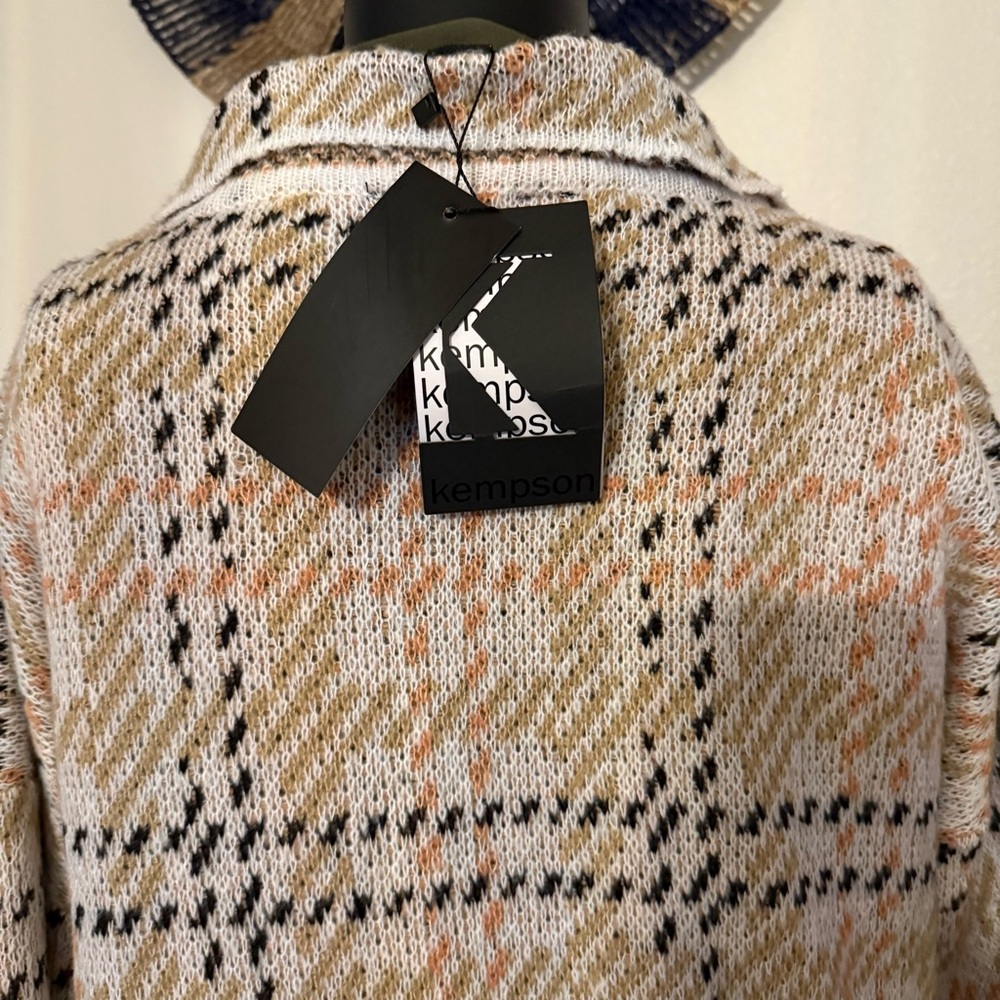 Plaid Women's Cardigan Sweater - Cream and Tan - Picture 9 of 15